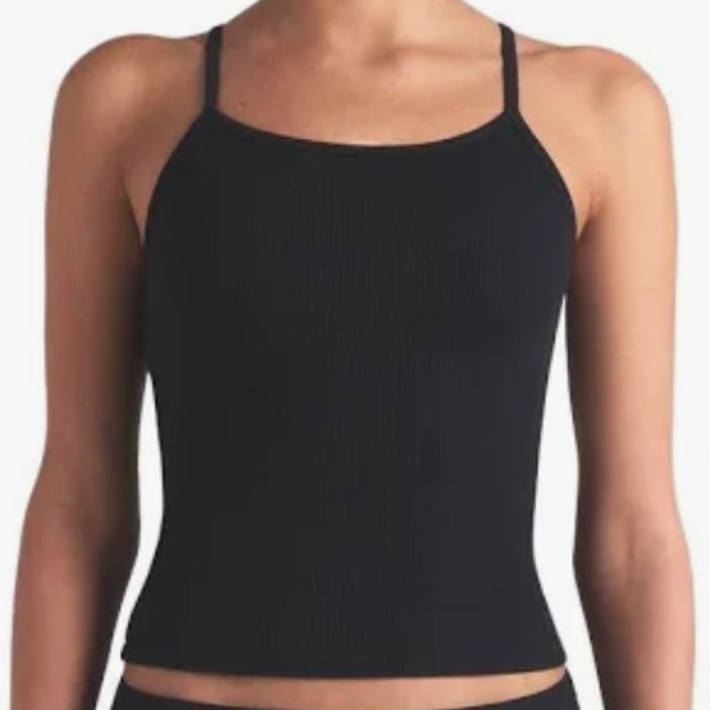 SKIMS Black Ribbed Square-Neck Tank Top
